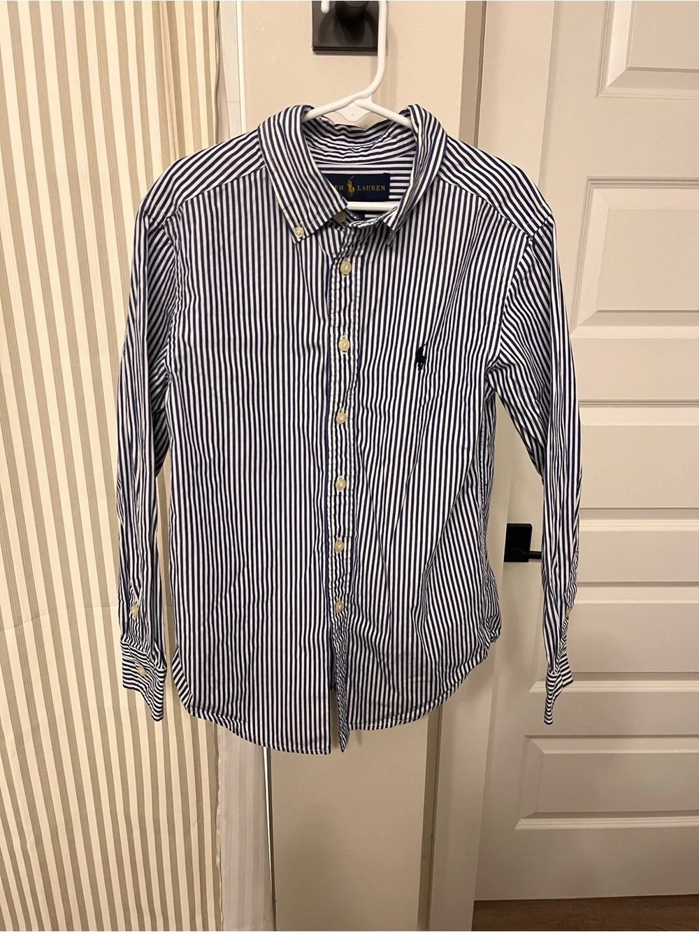 Ralph Lauren Blue and White Vertical Stripe Button-Down Shirt